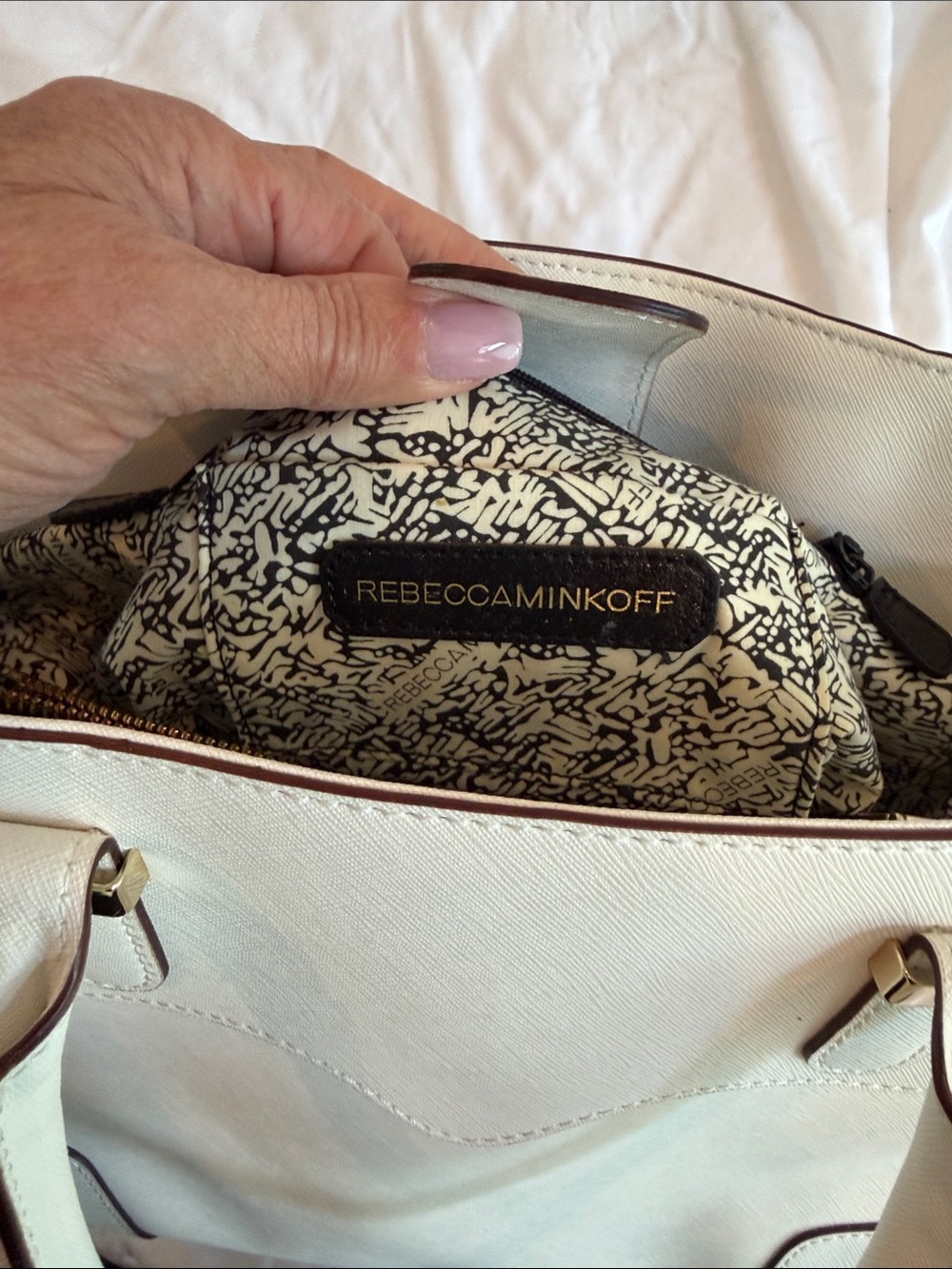 Rebecca Minkoff White Structured Top-Handle Satchel with Gold Hardware - Picture 7 of 9
